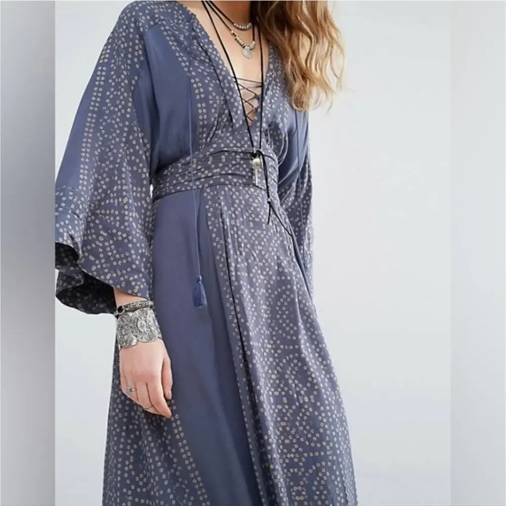 Free People Blue Boho Wide Sleeve Midi Dress - Picture 10 of 12